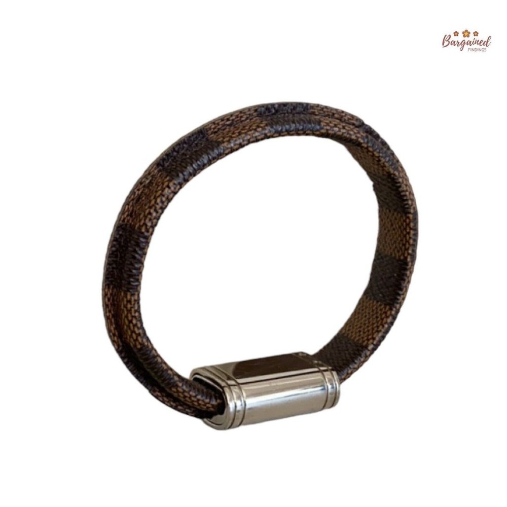 Authentic Louis Vuitton Brown Damier Ebene Coated Canvas Clip It Bracelet BC0148